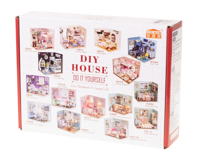 Houten poppenhuis in retro stijl met LED-verlichting