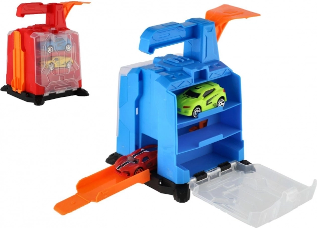 Kunststof garage met lanceermechanisme en 2 autootjes