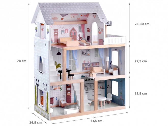 Houten poppenhuis met LED-verlichting in Boho-stijl 78 cm
