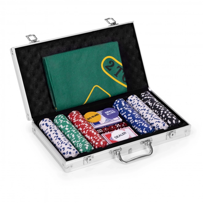 Blackjack Pokerset 300 fiches 2 pakjes kaarten Speelmat Vergrendelbare draagkoffer