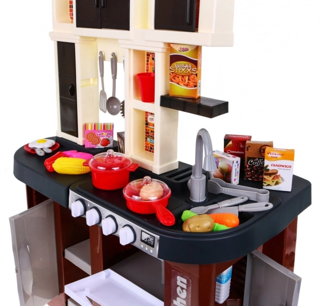 Interactieve bruine keuken + branders met geluid en licht + kraan + accessoires - 58 onderdelen
