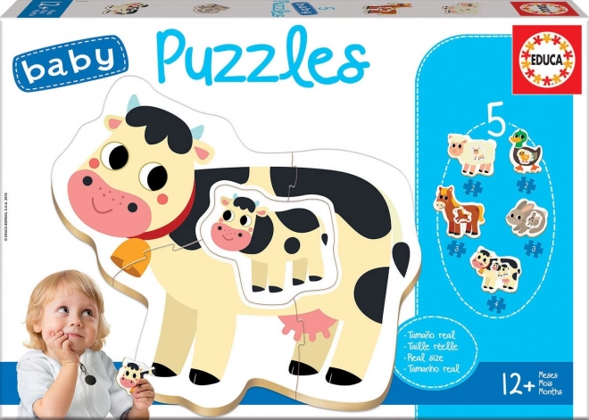 EDUCA Babypuzzel Dieren op de boerderij met jongen 5v1 (2-4 stukjes)