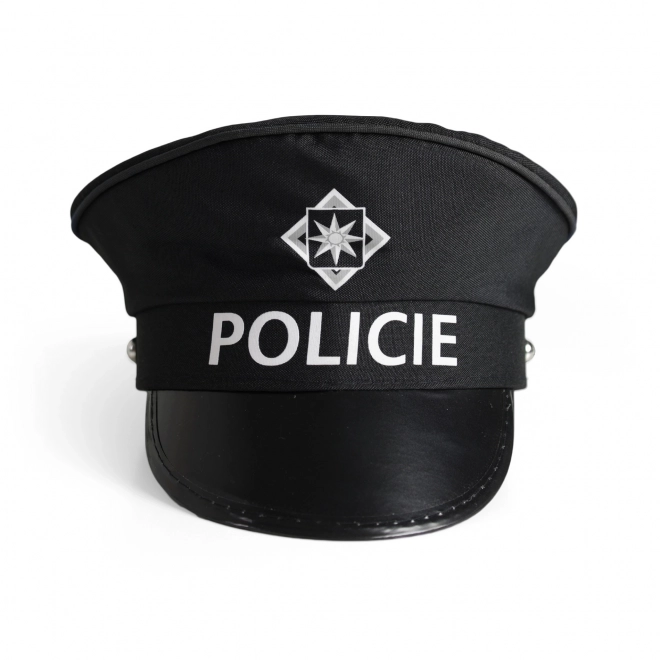 Set politie stof/plastic pet, stopbord, fluitje op kaart 30x48x8cm