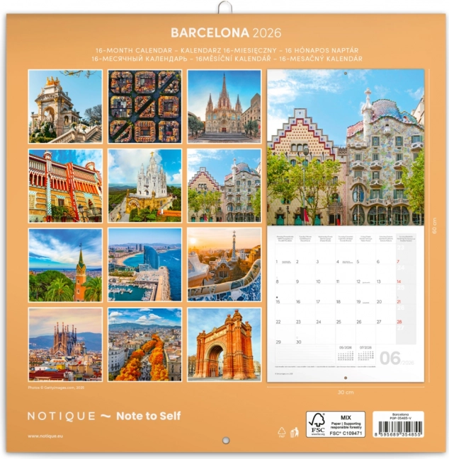 Muurkalender Barcelona 2026, 30 x 30 cm