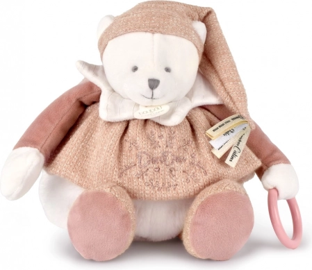 Cadeauset Doudou Pluche ijsbeer met ring 30 cm roze