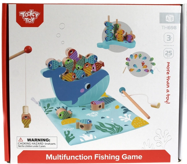 Tooky Toy Houten Spel Walvis en Visjes Multifunctioneel 4 in 1