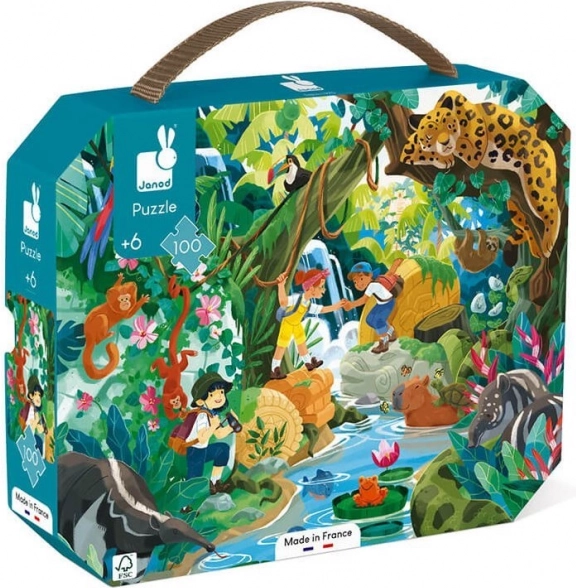Janod puzzel in koffertje Avontuur in de jungle 100 stukjes