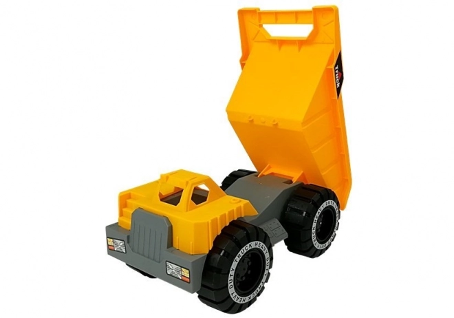 Grote vrachtwagenspeelgoed met aanhanger en bulldozer 49 cm