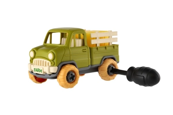 Auto vrachtwagen schroefbaar plastic 14cm met schroevendraaier in vrije loop in doos 19x12x9cm
