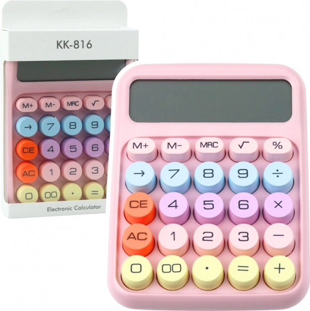Roze batterijcalculator voor kantoor en school