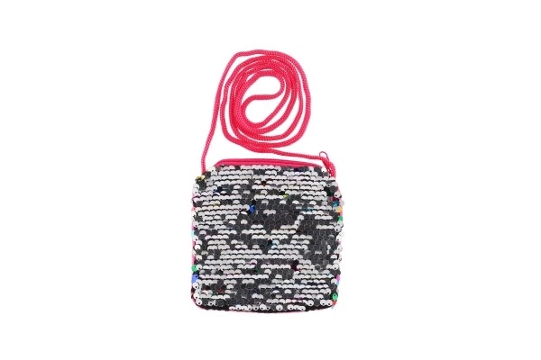 Tasje met kleurrijke pailletten veranderende stoffen roze 11x12cm in zakje