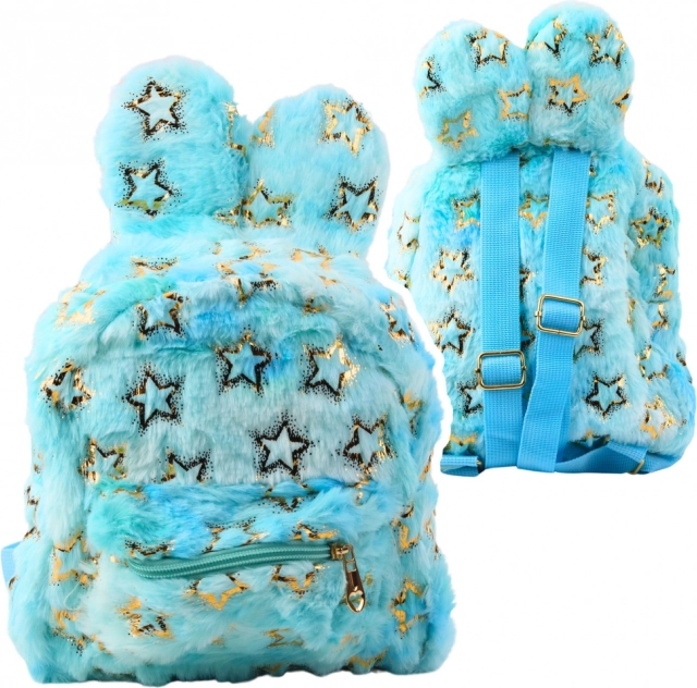 Kinderpluchen rugzak met gouden sterretjes blauw