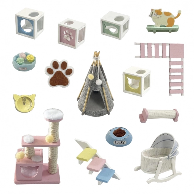 Negentien miniatuurhuisjes gezellige badkamer/Kattenhuis Miauw