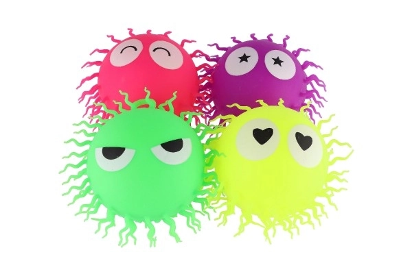 Harpige, antistress bal met haar knijpen, siliconen 14cm op batterijen met licht 4 kleuren in zak 6 stuks in doos