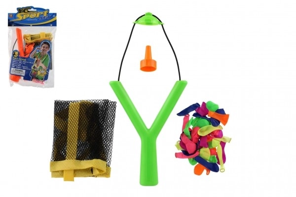 Katapult met waterbommen/ballonnen 36 stuks kunststof 14x19cm 2 kleuren in zakje