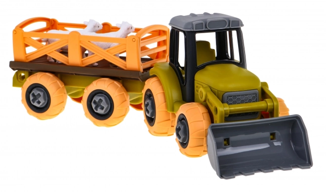 Demontabele tractor met lepel en aanhanger + schroevendraaier + schaap Speelgoed voor kinderen 3+