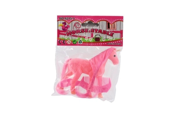 Eenhoorn paard pluche kam set met borstel 14cm in zakje