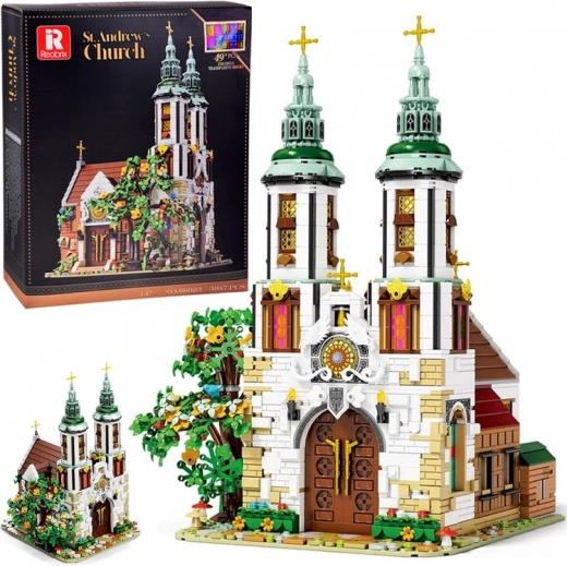 Oplichtende bouwset van de kerk van St. Andreas in Krakau – architectonisch model van bouwstenen