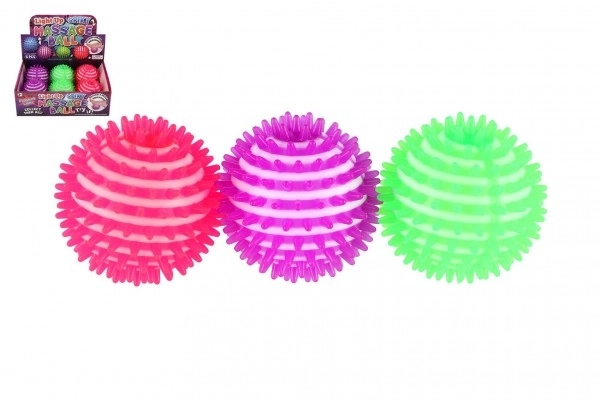 Massage anti-stress bal rubber 8 cm op batterijen met licht 6 stuks in doos