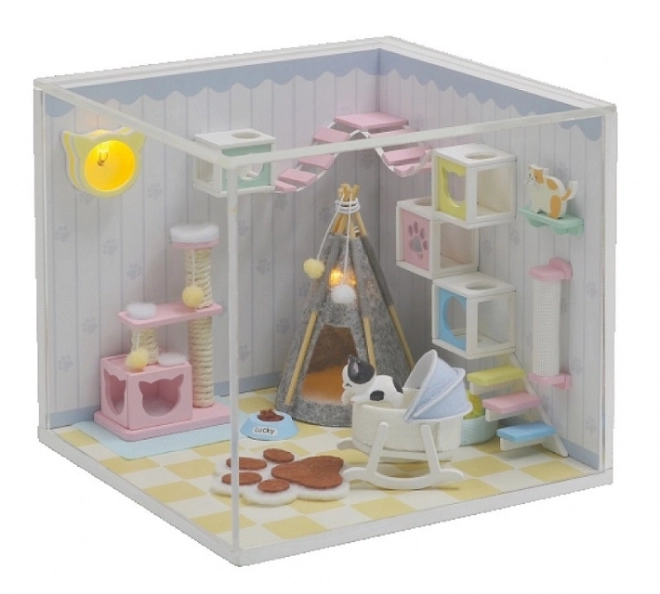 Negentien miniatuurhuisjes gezellige badkamer/Kattenhuis Miauw