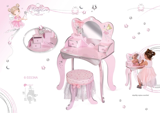 Houten toilettafel met stoeltje Magic Maria