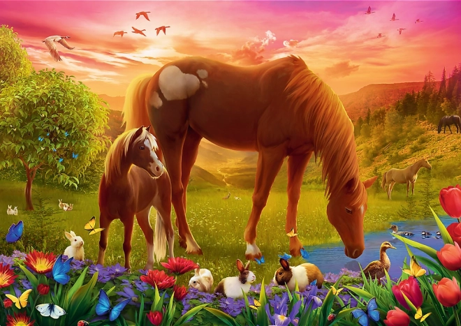 Puzzel 500 stukjes Paarden in de weide