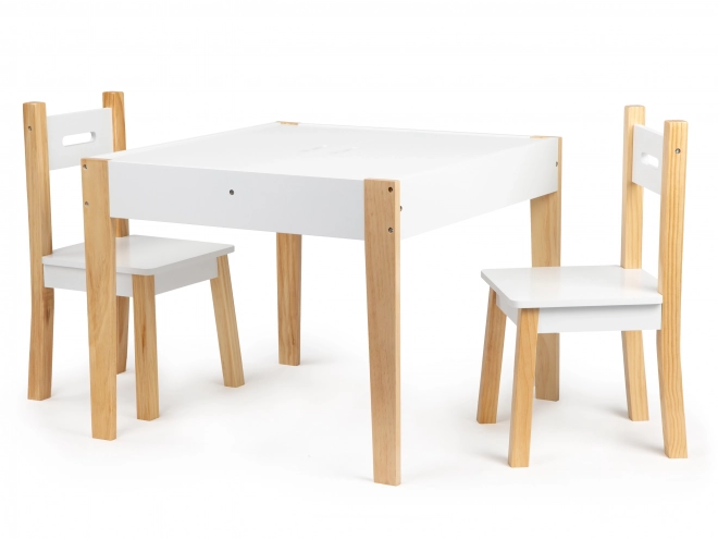 ECOTOYS Houten kindertafel met bord en twee stoeltjes