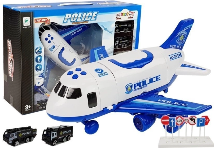 Uitschuifbaar politie-transportvliegtuig 1:64 met licht en geluid