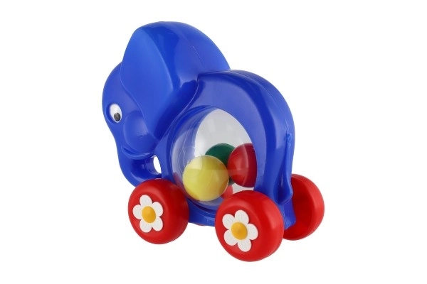 Olifant met ballen trekbaar kunststof 20x18x9,5cm in zak 12m+