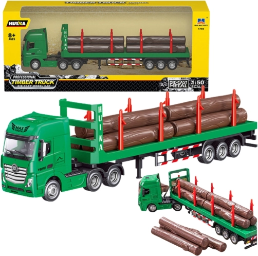 Huina houttransportvrachtwagen model 1:50 groen