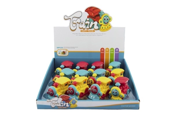 Trein/locomotief kunststof 8cm voor de kleintjes op traagheidsmotor 3 kleuren