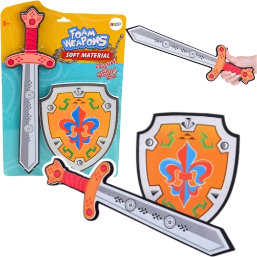 Ridders schuimset schild en zwaard met lelie-embleem (2 stuks)