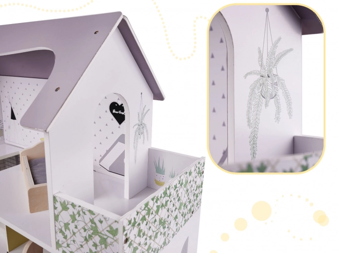 Poppenhuisje met grijs houten meubels