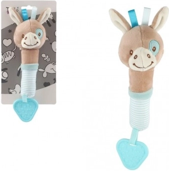 Pluche piepspeeltje en bijtring ezel 22 cm
