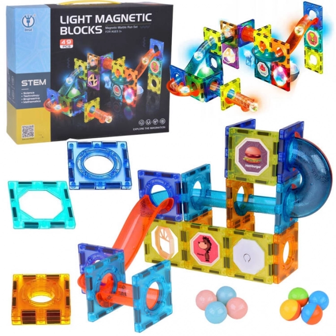 3D magnetische blokken voor kinderen Het bouwen van een lichtgevende knikkerbaan 49 elementen ZA5250