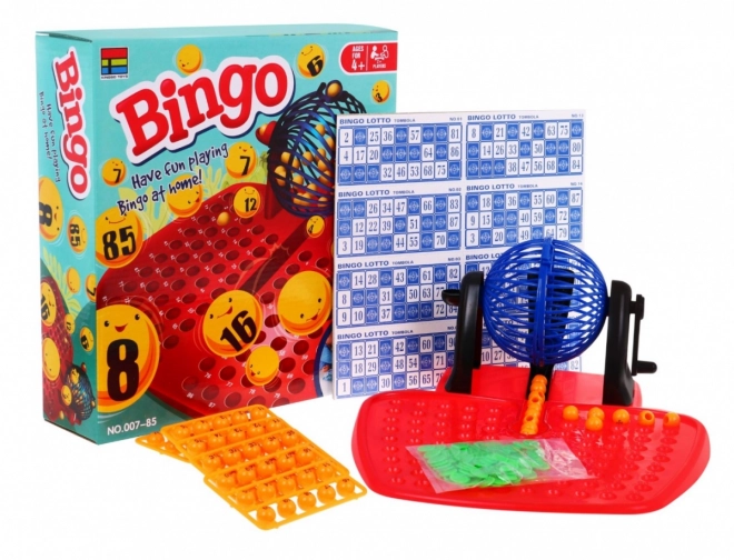 Kinder spel Bingo 4+ Loterij met cijfers + Lottotrommel met cilinder + Ballen met cijfers + Kaarten met fiches