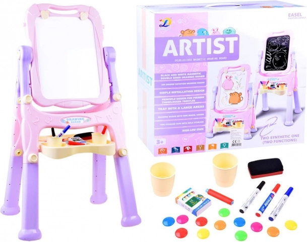 Dubbelzijdig magnetisch en krijt schildersezelbord voor kinderen – Roze