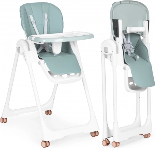 Kinder-eetstoel met verstelbare hoogte, dubbele tray en eco-leren bekleding ECOTOYS – groen