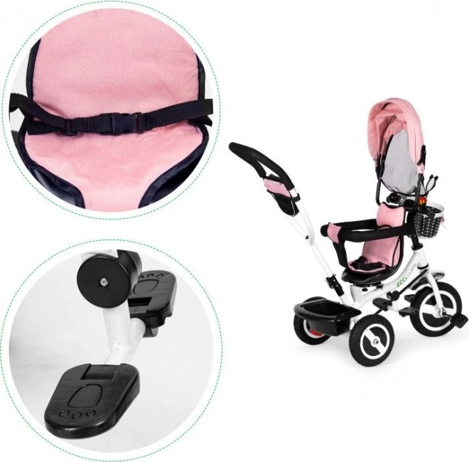 ECOTOYS Driewieler met dak en stuurstang roze