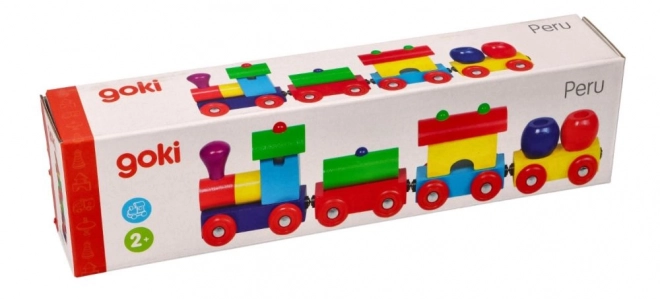 Goki gekleurde houten trein met magnetische wagons