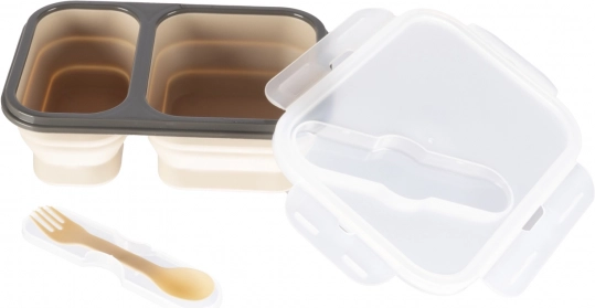 Siliconen lunchbox met bestek groot, zandbeige