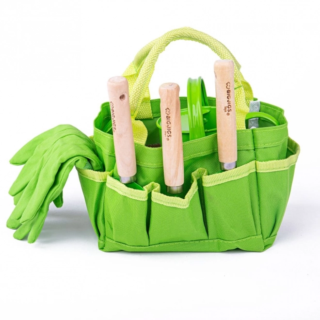 Bigjigs Toys Tuinset met gereedschap in groene canvas tas