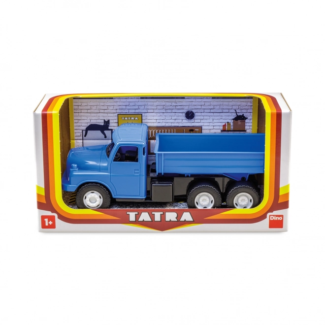 Speelgoedvrachtwagen Tatra 148 open laadbak plastic 30cm blauw in doos 35x18x13cm