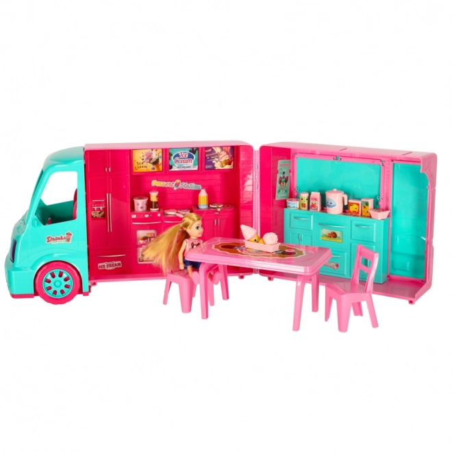Camper voor poppen met foodtruck