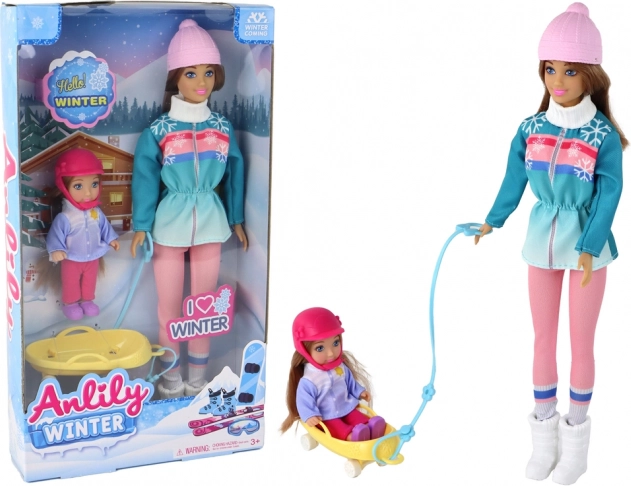 ANLILY mama met dochter op slee – winterset met poppen en slee