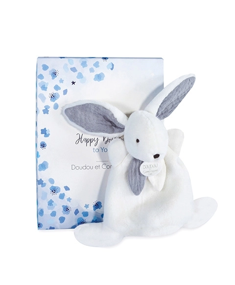 Doudou Cadeaudoos blauw - mini konijntje 17 cm