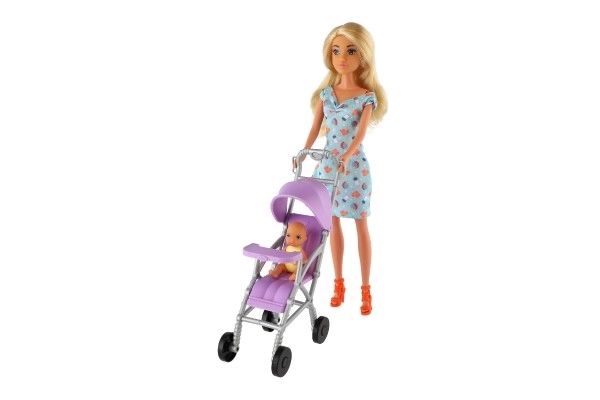 Pop Anlily 30cm met meisje en kinderwagen + accessoires plastic in doos 20x32x7cm