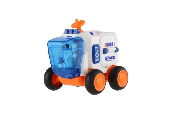 Auto ruimtevaart plastic 8x9cm op traagheidsmotor 2 kleuren
