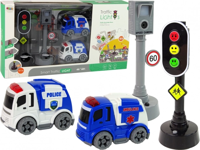 Set Speelgoedauto’s met Verkeersborden en Verkeerslichten