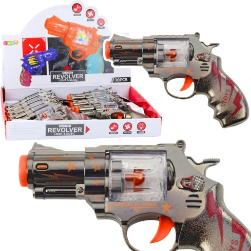 Kinderrevolver met licht en geluid met bewegende kogeltjes